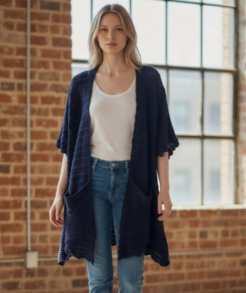 Anthropologie Guinevere Open Front Cardigan Medium Navy Lace Knit Boho Longline